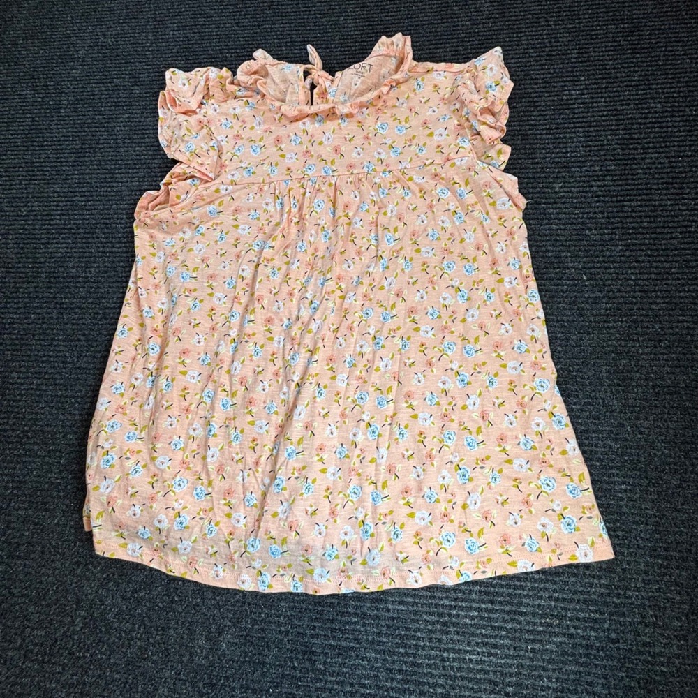 LOFT Outlet Women Peach Floral‎ Ruffle Flutter Sleeve Tie Back Cotton Top Size M